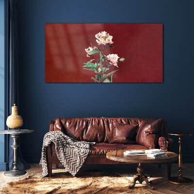 Tableau imprimé sur verre Fleurs sur fond rouge