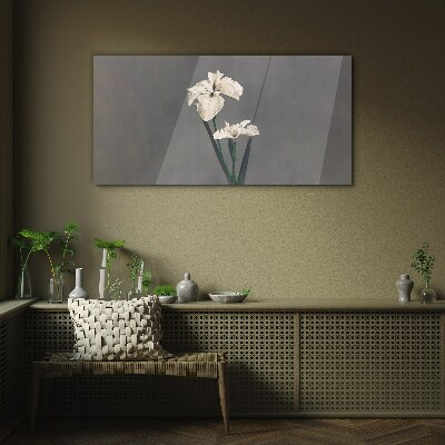 Tableau verre imprimé Iris blancs sur fond gris