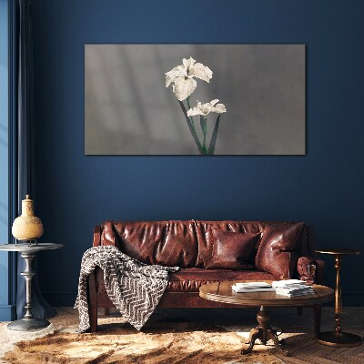 Tableau verre imprimé Iris blancs sur fond gris