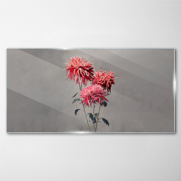 Tableau en verre Fleurs roses sur fond gris