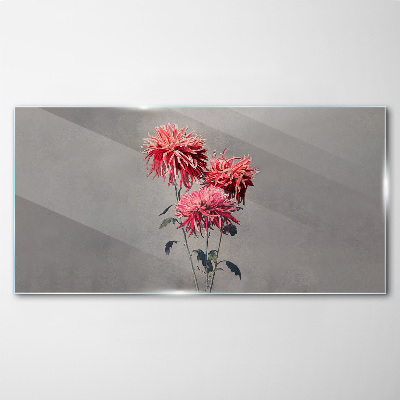 Tableau en verre Fleurs roses sur fond gris