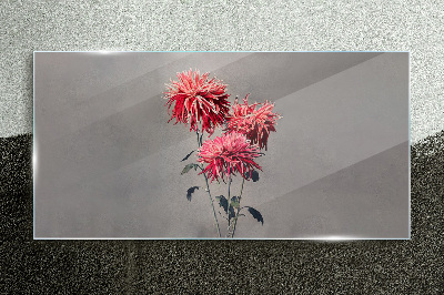 Tableau en verre Fleurs roses sur fond gris