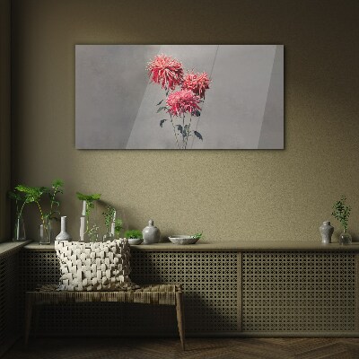 Tableau en verre Fleurs roses sur fond gris