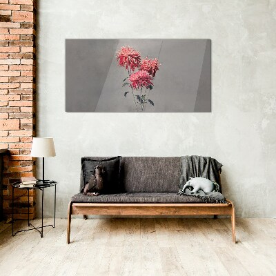 Tableau en verre Fleurs roses sur fond gris
