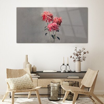 Tableau en verre Fleurs roses sur fond gris