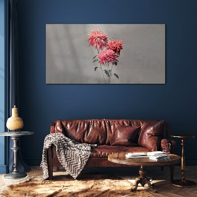 Tableau en verre Fleurs roses sur fond gris