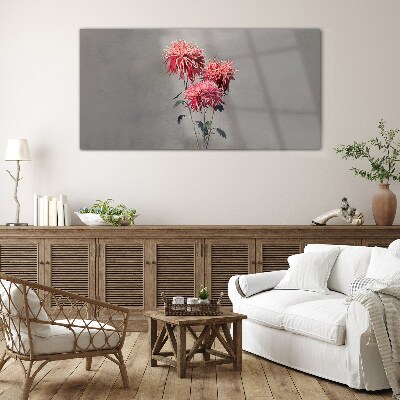 Tableau en verre Fleurs roses sur fond gris