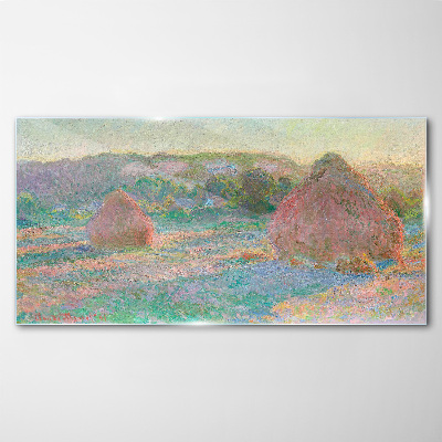 Tableau photo sur verre Récolte du foin à la lumière du matin