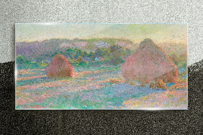 Tableau photo sur verre Récolte du foin à la lumière du matin