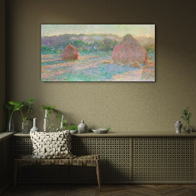 Tableau photo sur verre Récolte du foin à la lumière du matin