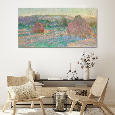 Tableau photo sur verre Récolte du foin à la lumière du matin