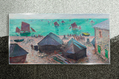 Tableau imprimé sur verre Paysage de bord de mer avec des bateaux