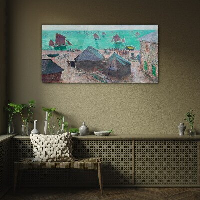 Tableau imprimé sur verre Paysage de bord de mer avec des bateaux