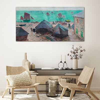 Tableau imprimé sur verre Paysage de bord de mer avec des bateaux