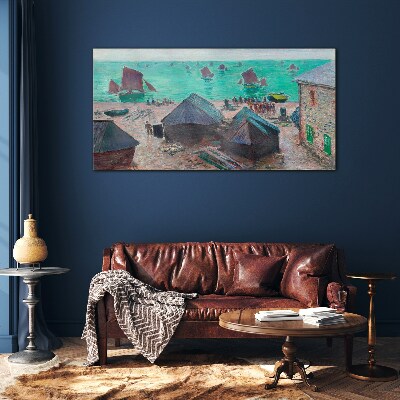 Tableau imprimé sur verre Paysage de bord de mer avec des bateaux