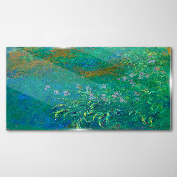 Tableau en verre Paysage vert avec des fleurs
