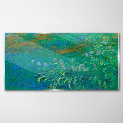 Tableau en verre Paysage vert avec des fleurs