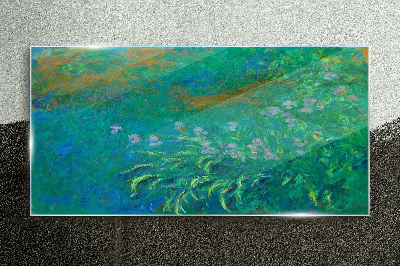 Tableau en verre Paysage vert avec des fleurs