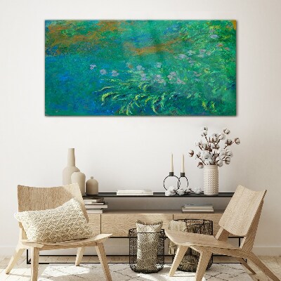 Tableau en verre Paysage vert avec des fleurs