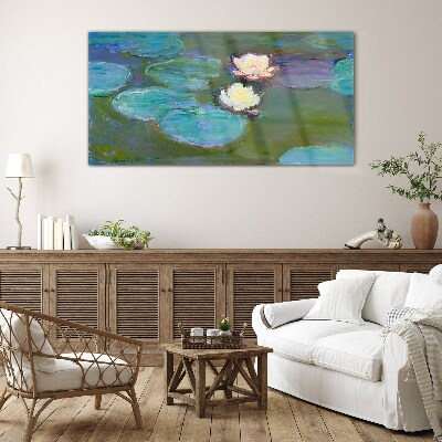 Tableau sur verre nénuphars