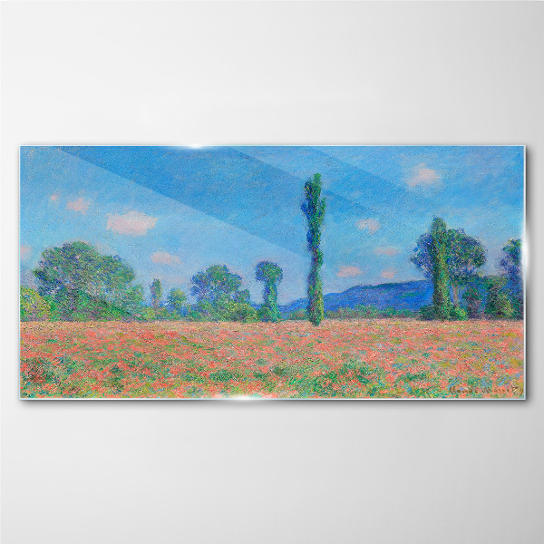 Tableau sur verre Un champ de fleurs sous un ciel bleu