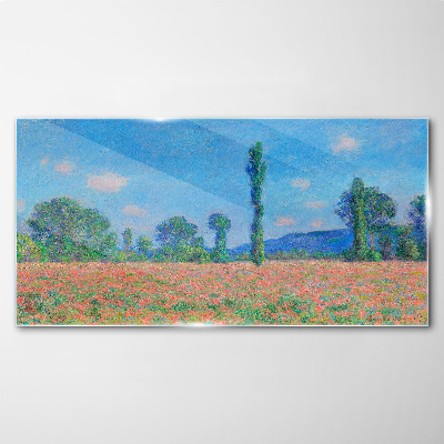 Tableau sur verre Un champ de fleurs sous un ciel bleu