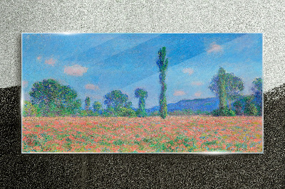 Tableau sur verre Un champ de fleurs sous un ciel bleu