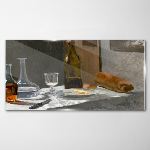 Tableau verre imprimé Nature morte avec bouteilles et verre