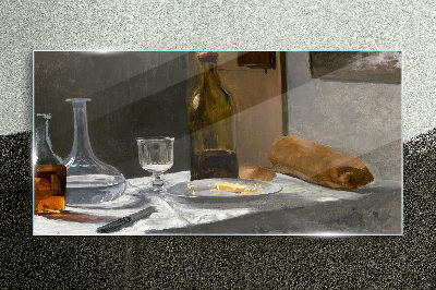 Tableau verre imprimé Nature morte avec bouteilles et verre