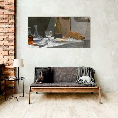 Tableau verre imprimé Nature morte avec bouteilles et verre