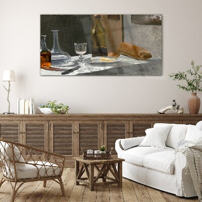 Tableau verre imprimé Nature morte avec bouteilles et verre