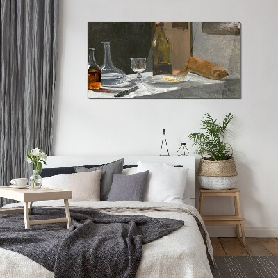 Tableau verre imprimé Nature morte avec bouteilles et verre