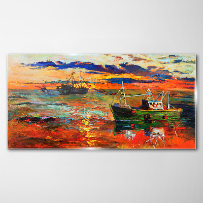 Tableau sur verre Coucher de soleil sur la mer