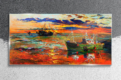 Tableau sur verre Coucher de soleil sur la mer