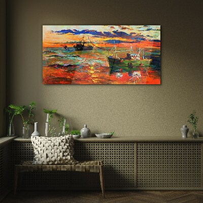Tableau sur verre Coucher de soleil sur la mer