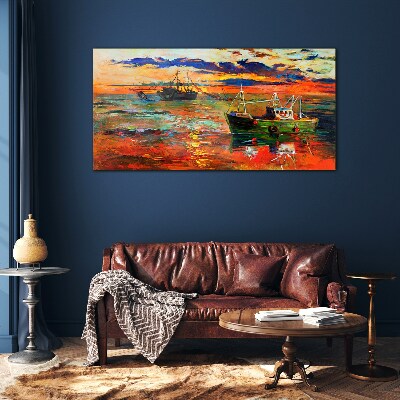 Tableau sur verre Coucher de soleil sur la mer