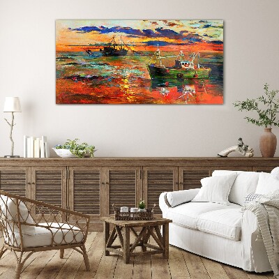 Tableau sur verre Coucher de soleil sur la mer