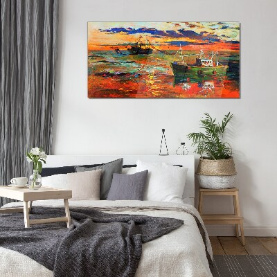 Tableau sur verre Coucher de soleil sur la mer