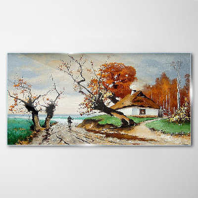 Tableau photo sur verre Paysage d'automne avec une maison de campagne