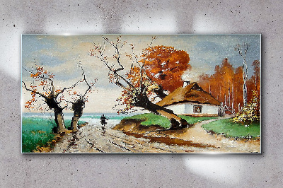 Tableau photo sur verre Paysage d'automne avec une maison de campagne
