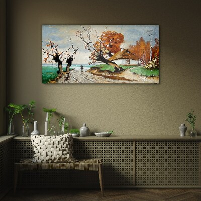 Tableau photo sur verre Paysage d'automne avec une maison de campagne