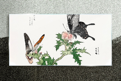 Tableau en verre Papillons sur fond de végétation