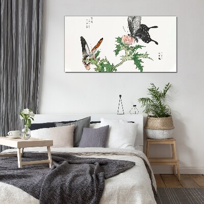 Tableau en verre Papillons sur fond de végétation