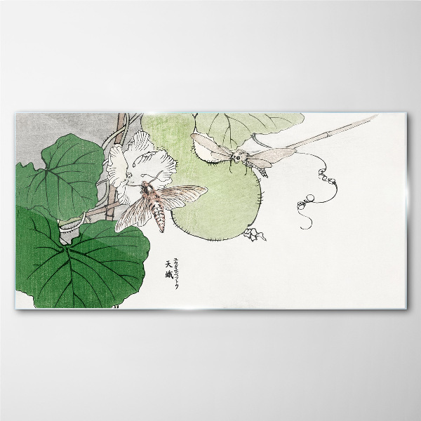 Tableau sur verre Papillons et plantes en harmonie