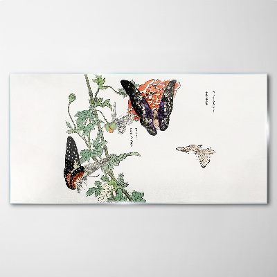 Tableau imprimé sur verre Papillons sur fond de fleurs