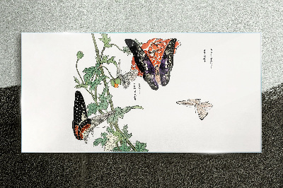 Tableau imprimé sur verre Papillons sur fond de fleurs