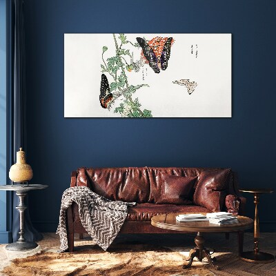 Tableau imprimé sur verre Papillons sur fond de fleurs