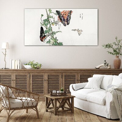 Tableau imprimé sur verre Papillons sur fond de fleurs