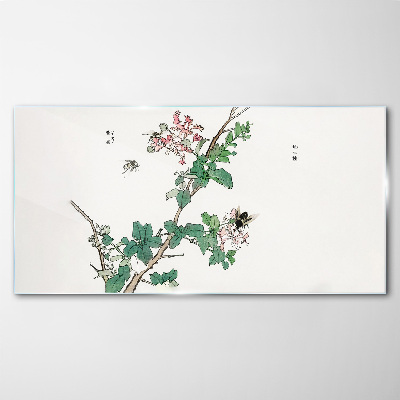 Tableau photo sur verre Branche de fleurs avec des insectes