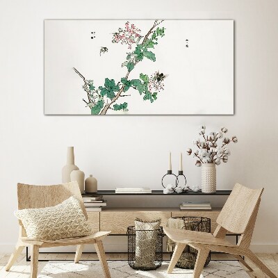 Tableau photo sur verre Branche de fleurs avec des insectes